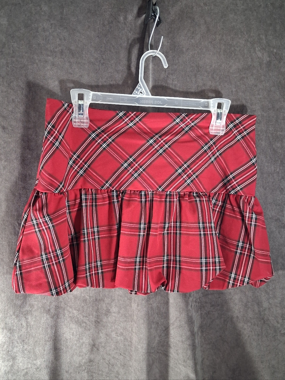 My Sister's Closet Red Black White Grey Plaid Lined Bubble Mini Skirt NWT XXL